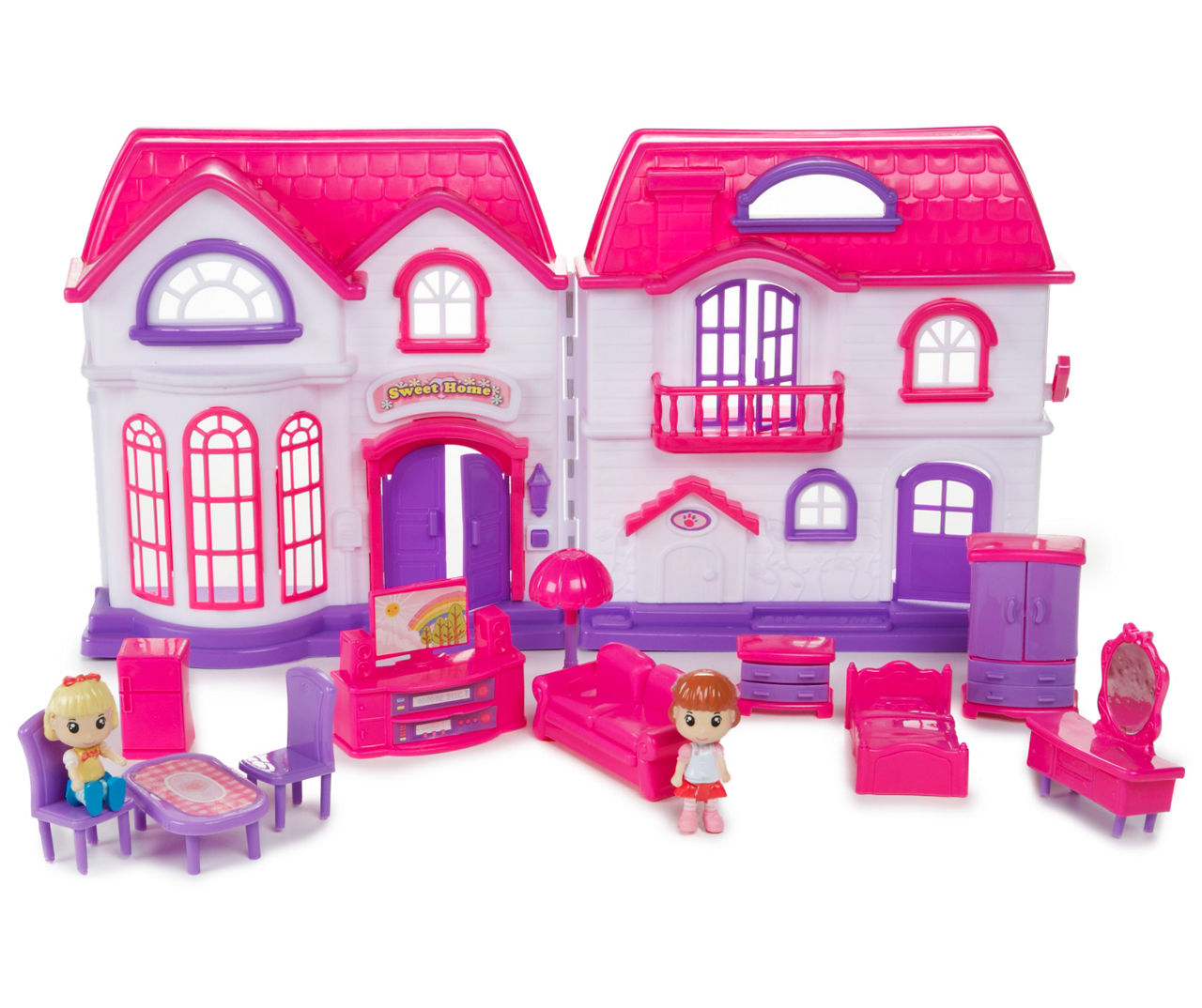 Play Zone Pink & Purple 16-Piece Doll House Play Set With Dolls