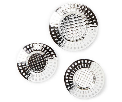 Chrome Shower & Sink Metal Strainers, 3-Pack