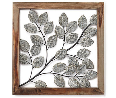 Gray Leaves Framed Metal Wall Decor