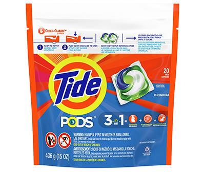 Tide PODS Liquid Laundry Detergent Pacs, Original, 20 count