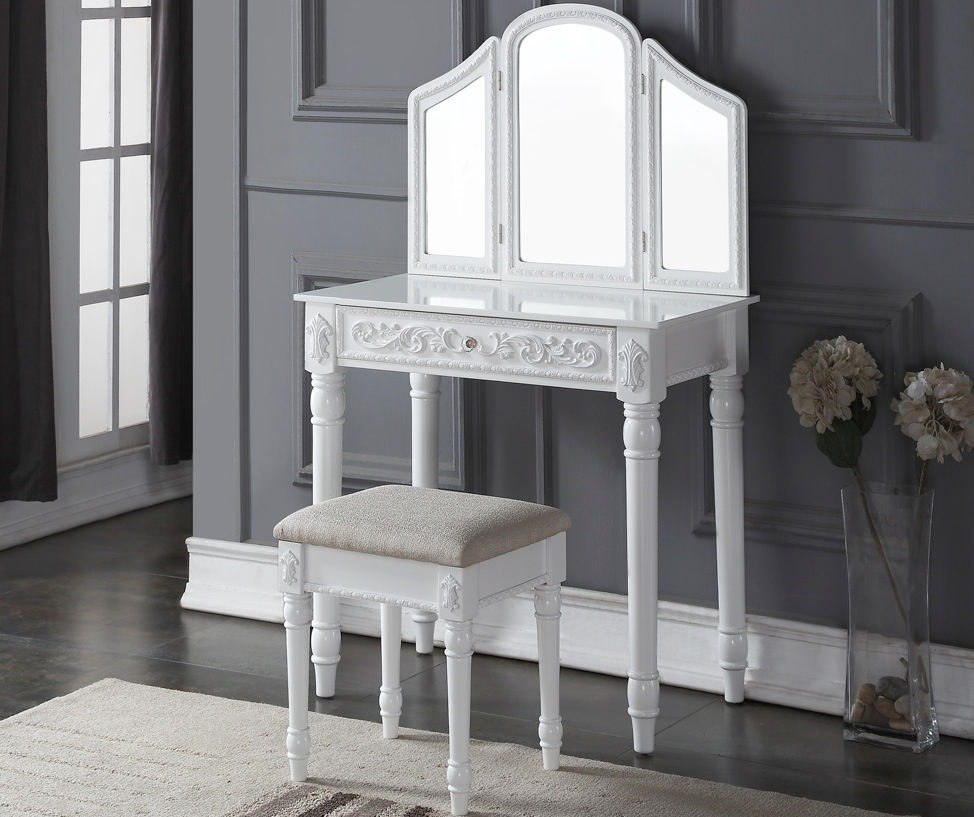 White Vanity Set with Tri Fold Mirror Big Lots