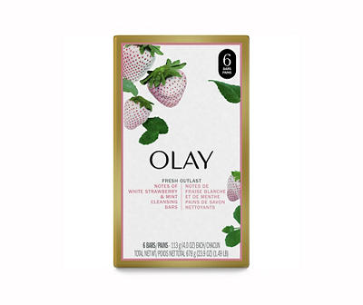 Olay Fresh Outlast Notes Of Cooling White Strawberry & Mint Beauty Bar, 4 oz, 6 count