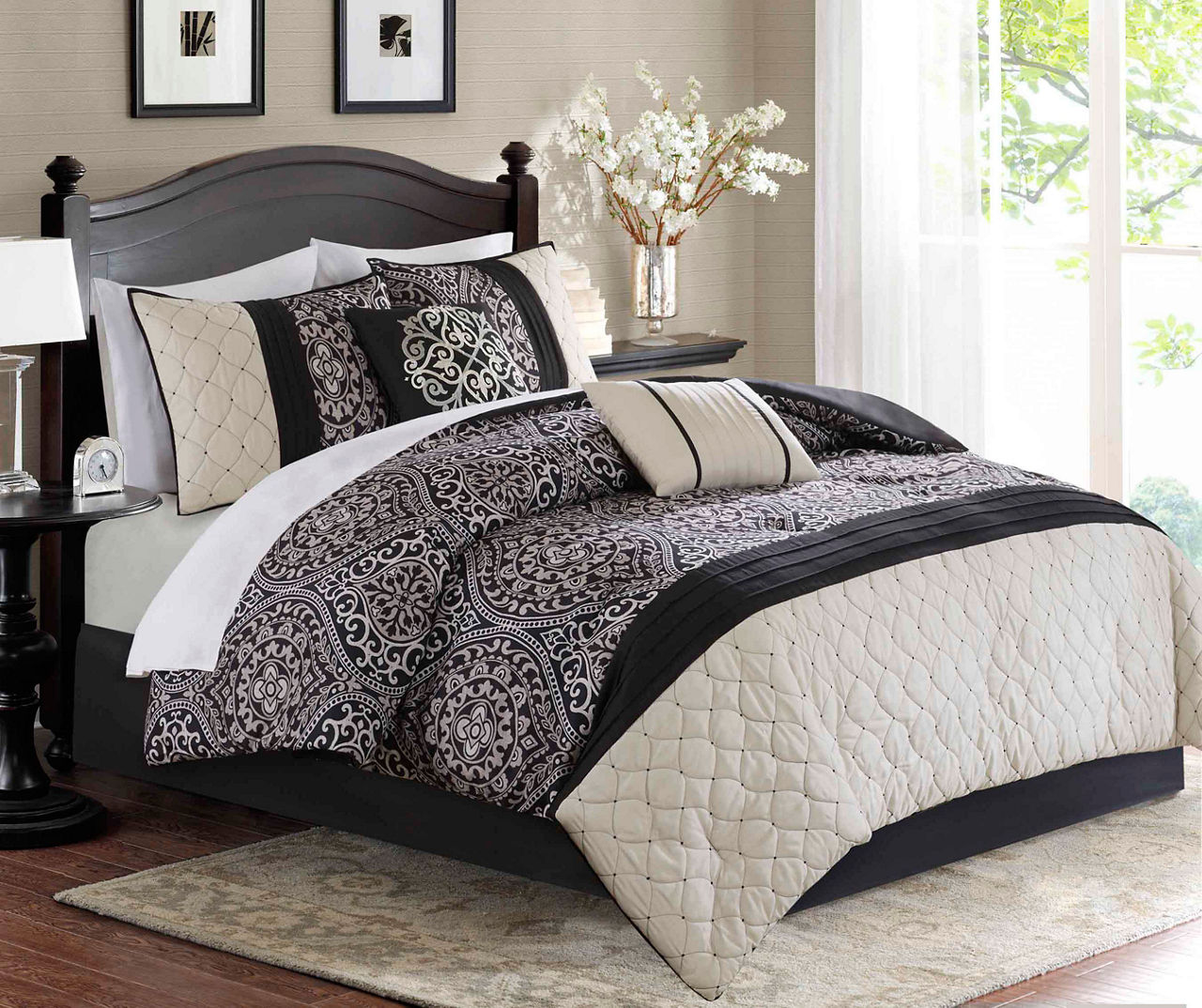 Ivory and black deals comforter