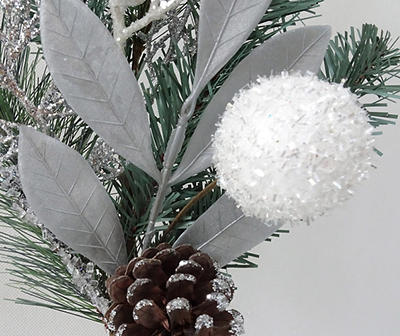 Silver Leaf & Pinecone Pine Branch