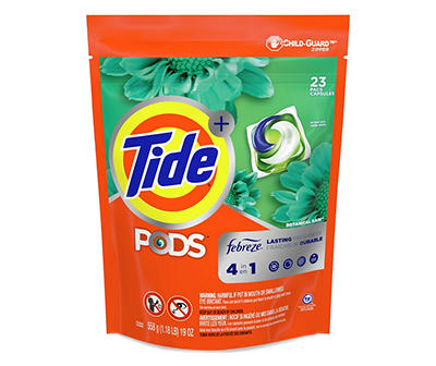 Tide PODS Liquid Laundry Detergent Soap Pacs, 4-n-1 with Febreze, HE Compatible, 23 Count, Lasting Freshness, Botanical Rain Scent
