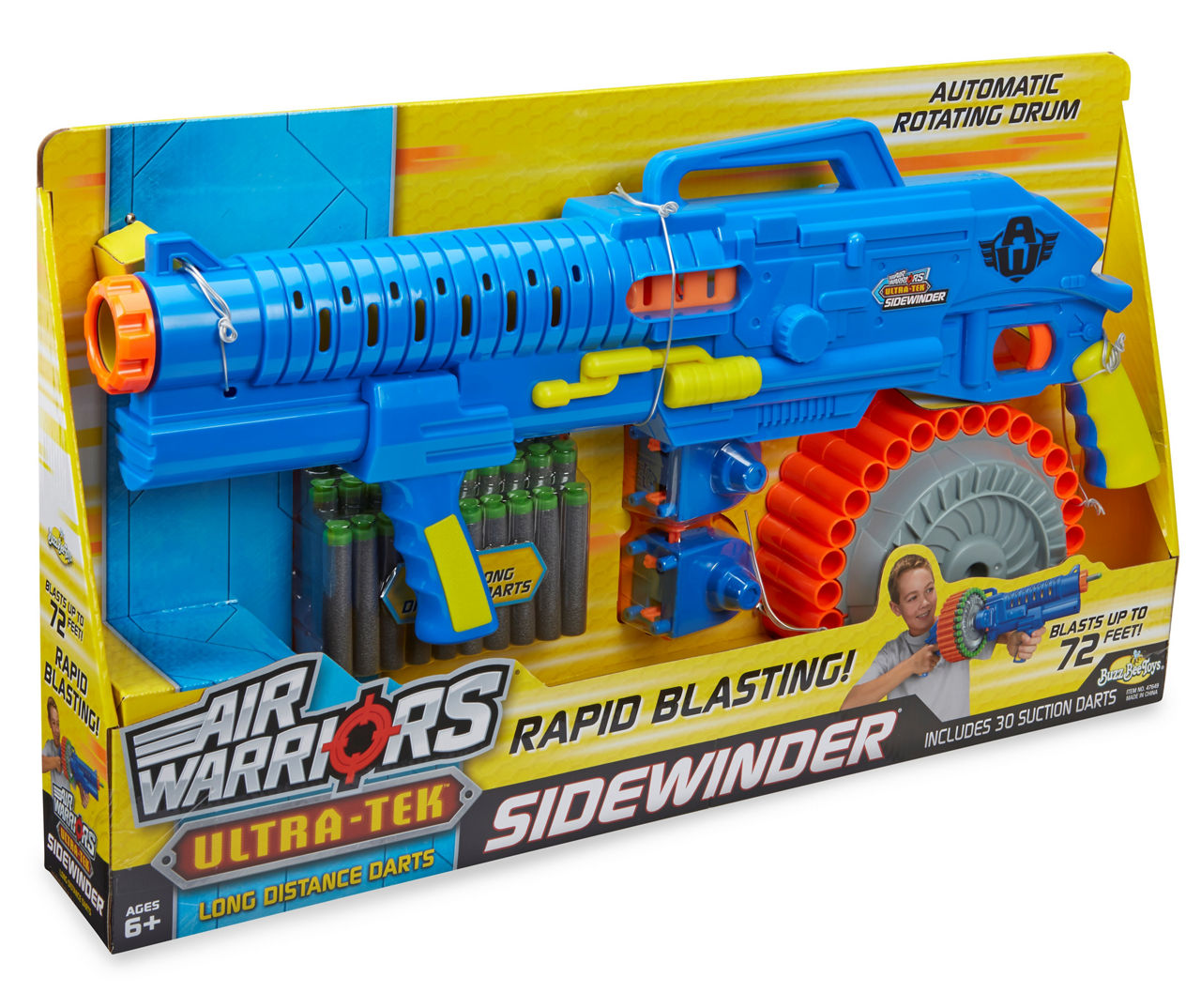 Air Warriors Ultra-Tek Wizard Dart Blaster Blue/Yellow Gun W 4 Suction  Darts