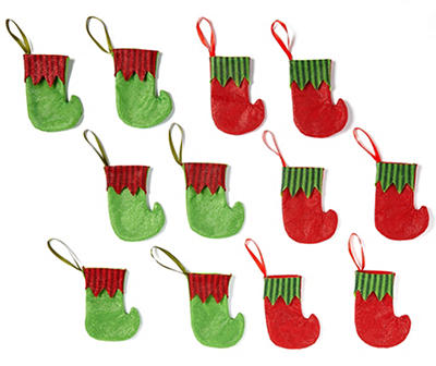 Red & Green Elf Mini Stockings, 12-Pack