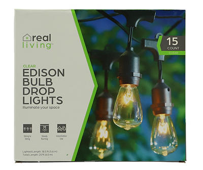 Clear Edison Bulb Drop Light Set with Black Wire, 15-Lights
