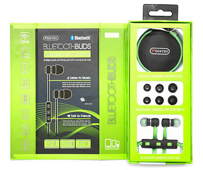 Black & Green Bluetooth Earbuds with Case