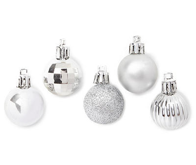 Mini Silver 45-Count Shatterproof Ornament Set