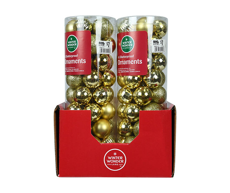 Mini Gold 45-Count Shatterproof Ornament Set