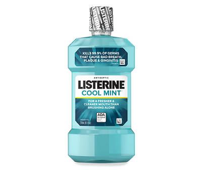 Listerine Cool Mint Antiseptic Mouthwash, Daily Oral Rinse Kills 99% of Germs that Cause Bad Breath, Plaque and Gingivitis for a Fresher, Cleaner Mouth, Cool Mint Flavor, 250 mL/ 8.5 Fl. Oz.