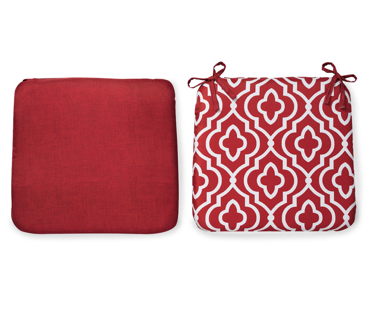 Red Ironwork Outdoor Seat Cushions, 2-Pack