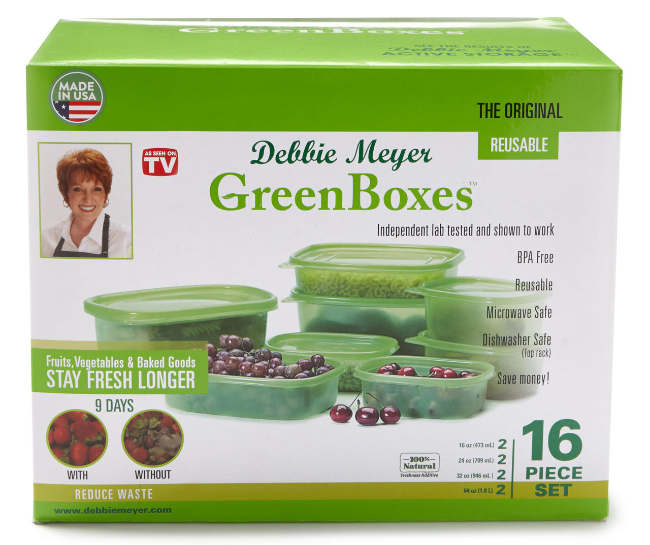  Debbie Meyer GreenBoxes 32 Piece Set – Keeps Fruits,  Vegetables, Baked Goods and Snacks Fresh Longer, Reusable, BPA Free,  Microwave and Dishwasher Safe, Made in USA: Home & Kitchen