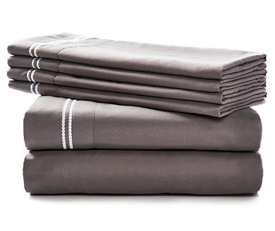 Living Colors Solid Gray Embroidered Sheet Sets