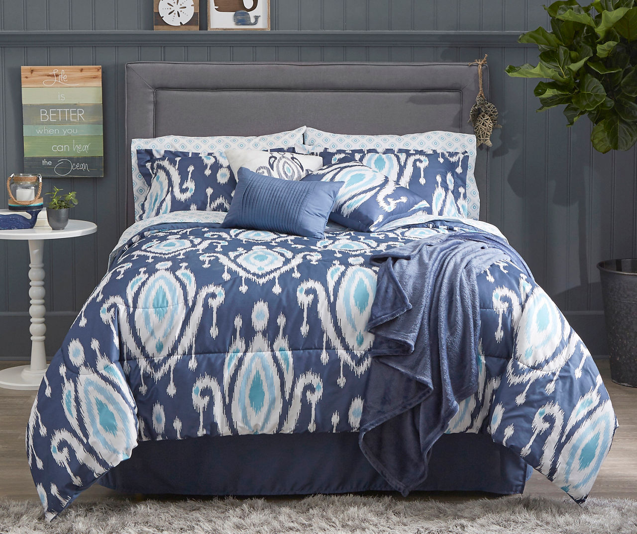 Living Colors Navy Ikat Teardrop 12Piece Comforter Sets Big Lots