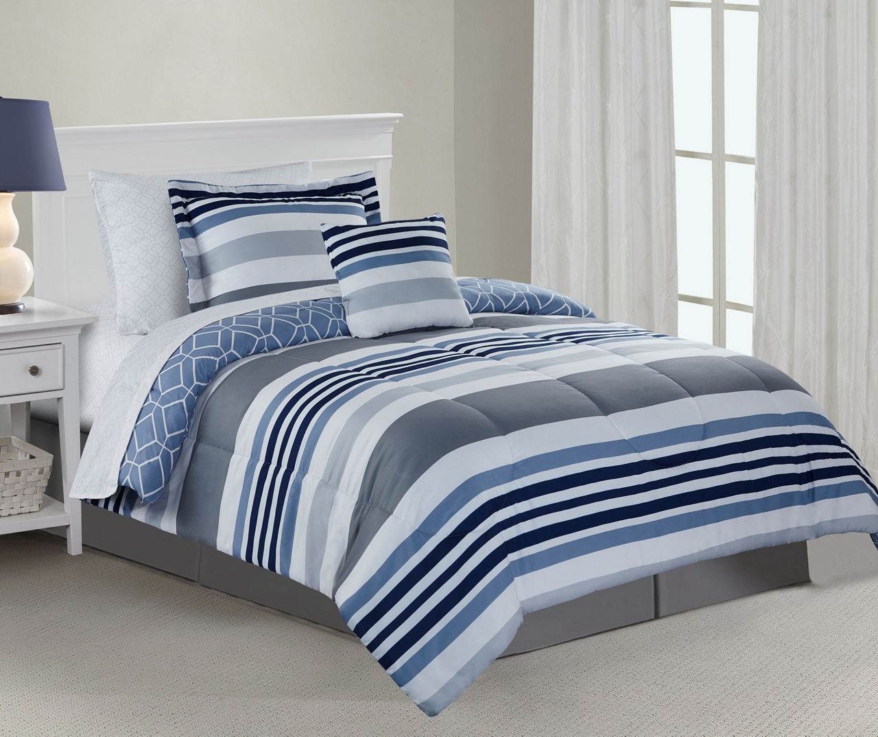 Just Home Jaymes Navy Denim Stripe Twin 6-Piece Comforter Set | Big Lots