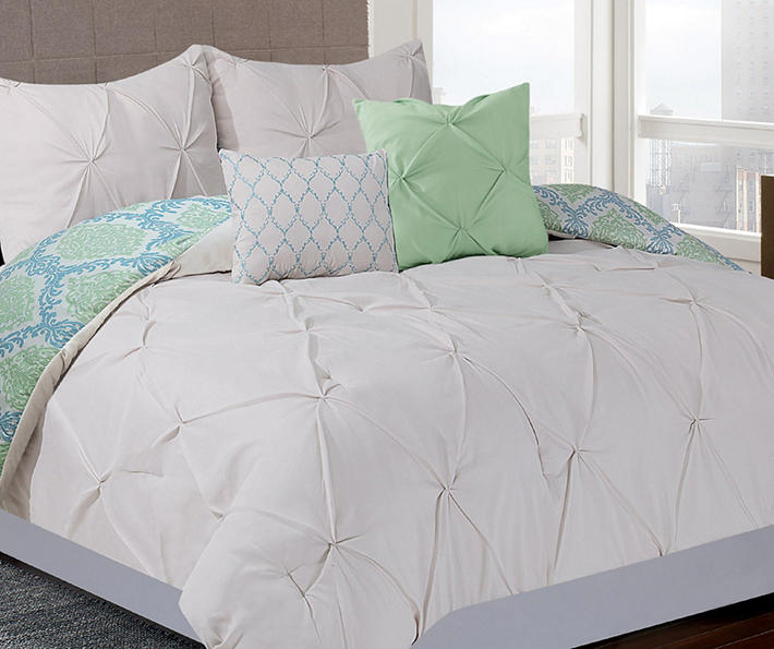 Living Colors Cream & Aqua Texture 5-Piece Comforter Sets
