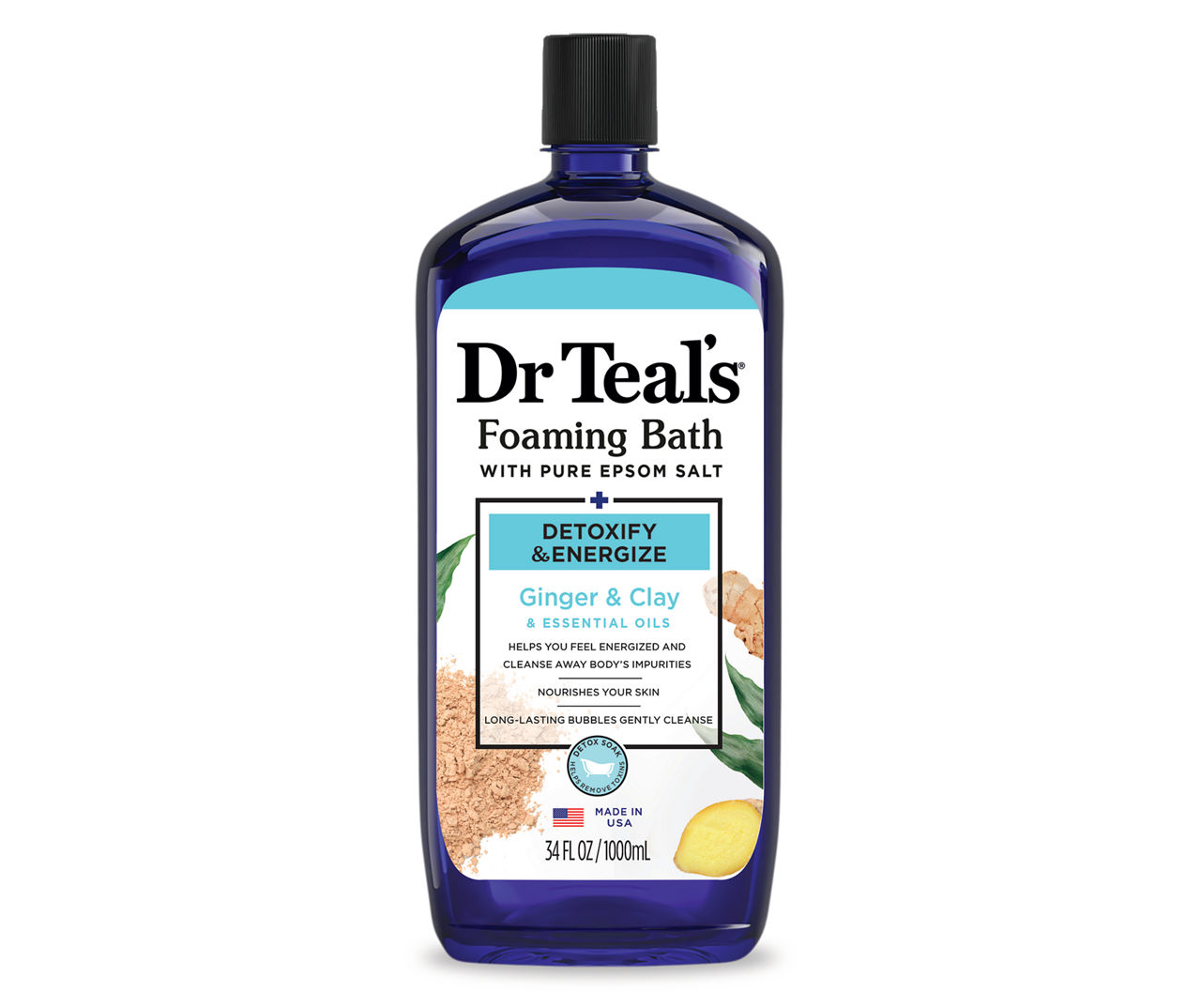Dr Teal's Pure Epsom Salt Foaming Bath with Ginger and Clay, 34 Fl. Oz