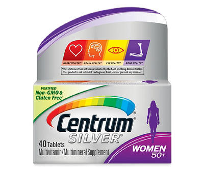 Centrum Silver Women's Multivitamin for Women 50 Plus, Multivitamin/Multimineral Supplement with Vitamin D3, B Vitamins, Calcium and Antioxidants, Gluten Free, Non-GMO Ingredients - 40 Count