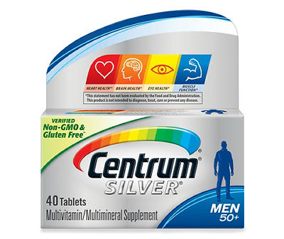 Centrum Silver Men (40 Count) Complete Multivitamin / Multimineral Supplement Tablet, Vitamin D3, B Vitamins, Zinc, Age 50+