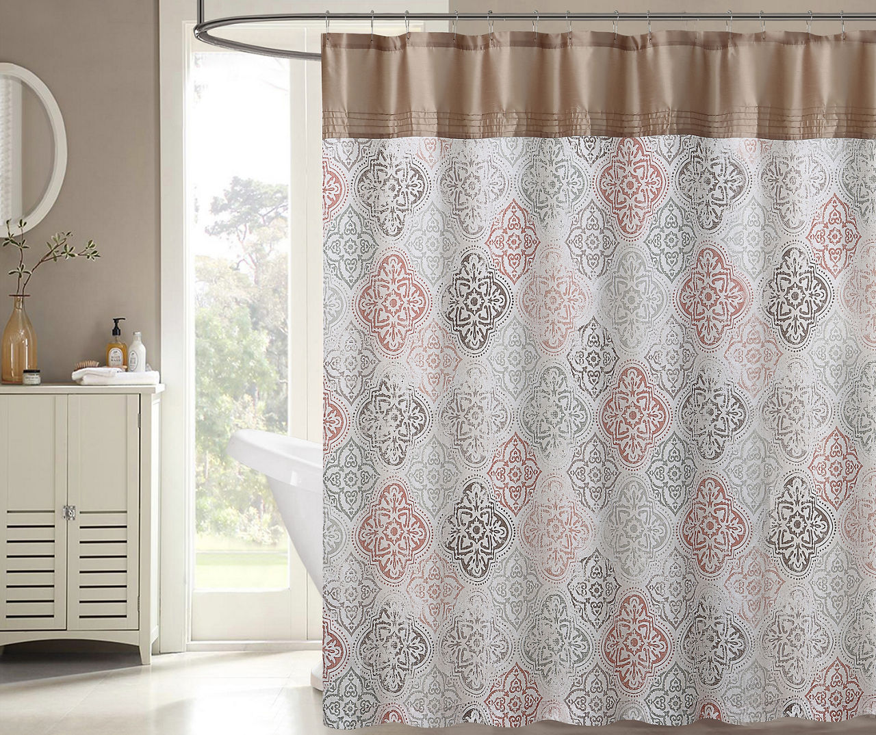 Coral and deals tan shower curtain