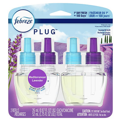 Febreze Odor-Eliminating Fade Defy PLUG Air Freshener Refill, Mediterranean Lavender, (2) .87 fl. oz. Oil Refills