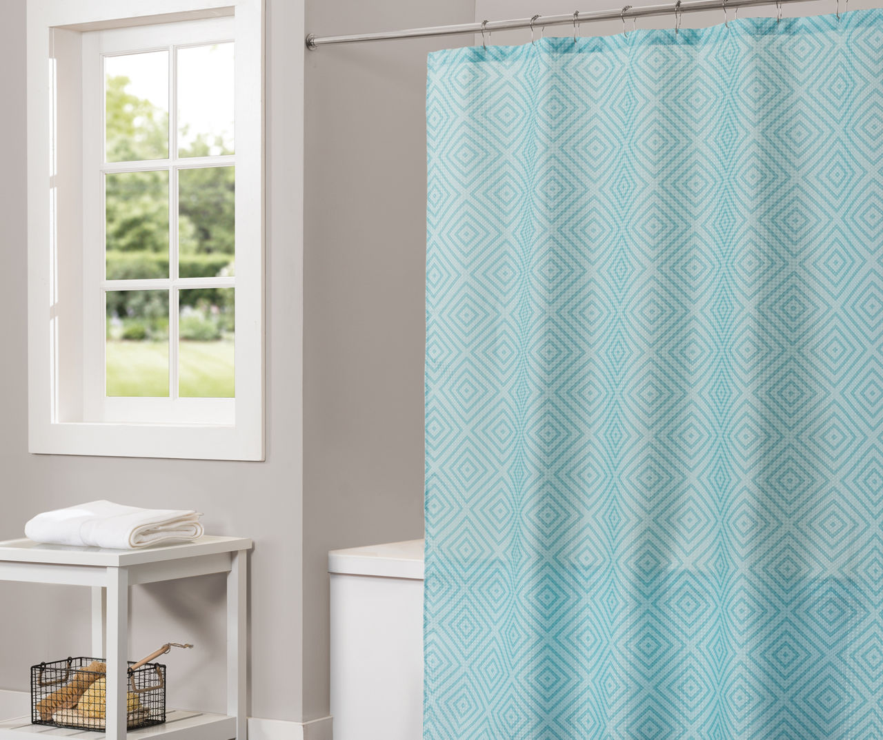 Living Colors Aqua Diagonal Grid Shower Curtain Big Lots
