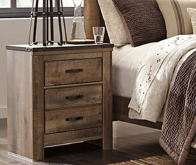 Rustic 2-Drawer Nightstand with USB Charging