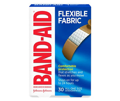 Band-Aid Brand Sterile Flexible Fabric Adhesive Bandages, Comfortable Flexible Protection & Wound Care for Minor Cuts & Scrapes, Pad Designed to Cushion Painful Wounds, All One Size, 30 ct