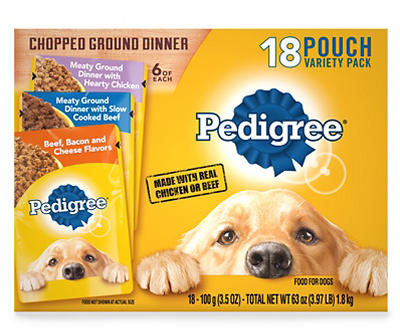 Pedigree Chopped Ground Dinner Variety Pack Food for Dogs 18 - 3.5 oz Pouches