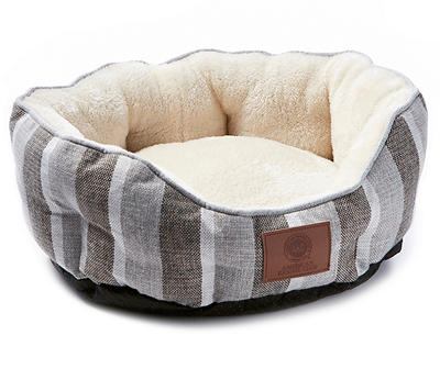 Gray Striped Burlap Pet Bed, (19")