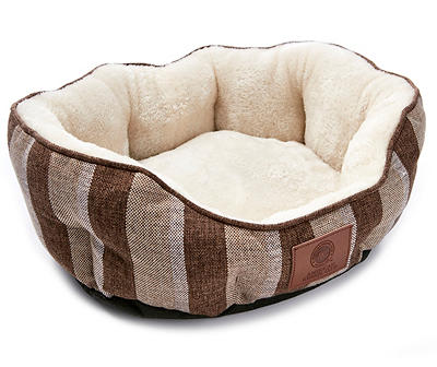 Brown Striped Burlap Pet Bed, (19")