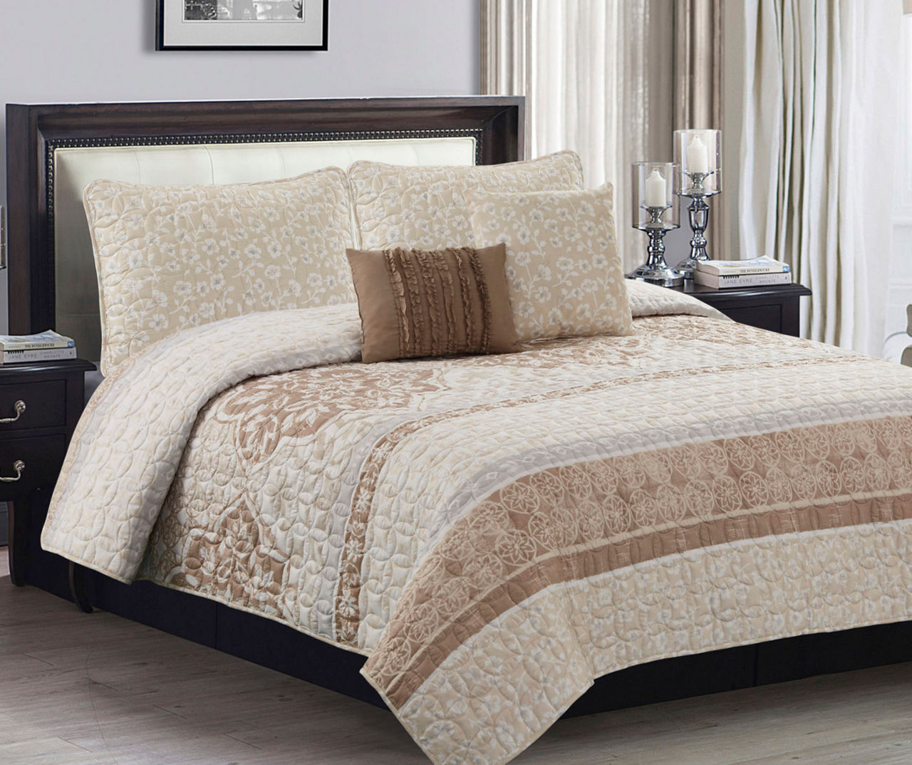 Living Colors Jessie Natural & Gray 5-Piece King Quilt Set | Big Lots