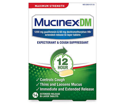 DM Maximum Strength Expectorant & Cough Suppressant 12-Hour Tablets, 14-Count