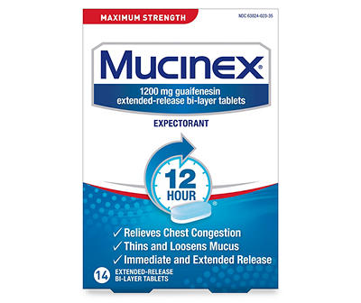 Maximum Strength Expectorant Congestion 12-Hour Relief Tablets, 14 Count