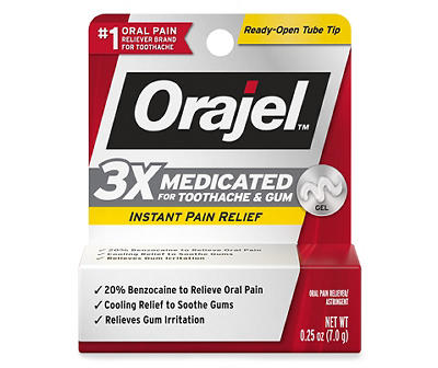 Orajel 3x Medicated Toothache & Gum Instant Pain Relief Gel .25 oz. Box