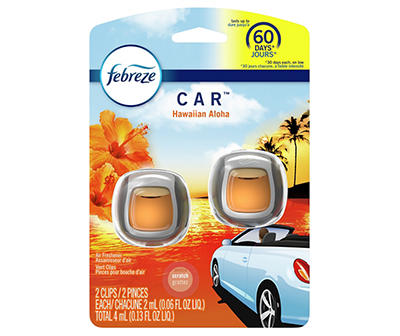 Febreze Car Odor-Eliminating Car Freshener Vent Clip Hawiian Aloha, 2 mL Car Vent Clip, Pack of 2
