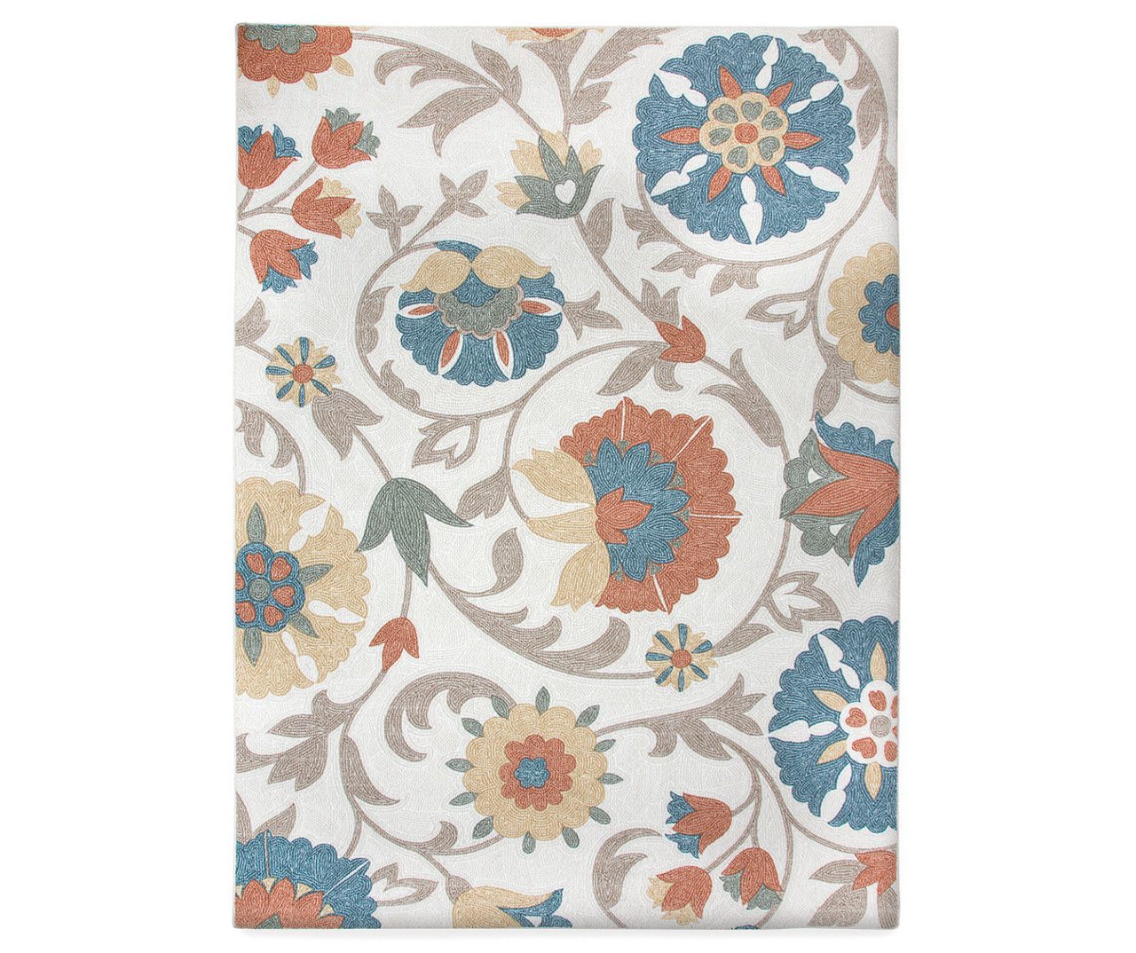 Orange & Blue Floral Area Rug, (5' x 7')