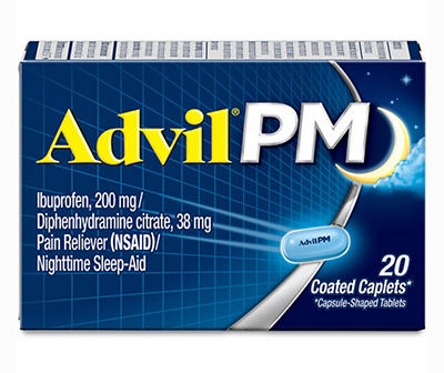Advil PM Pain Reliever and Nighttime Sleep Aid, Ibuprofen for Pain Relief and Diphenhydramine Citrate for a Sleep Aid - 20 Coated Caplets