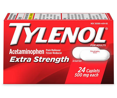 Tylenol Extra Strength Caplets with 500 mg Acetaminophen, Pain Reliever & Fever Reducer, Acetaminophen For Minor Arthritis Pain, Headache, Backache & Menstrual Pain Relief, 24 Ct
