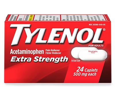 Tylenol Extra Strength Caplets with 500 mg Acetaminophen, Pain Reliever & Fever Reducer, Acetaminophen For Minor Arthritis Pain, Headache, Backache & Menstrual Pain Relief, 24 Ct