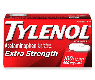Tylenol Extra Strength Pain Reliever and Fever Reducer Caplets, 500 mg Acetaminophen Pain Relief Pills for Headache, Backache, Toothache & Minor Arthritis Pain Relief; 100 ct.; Pack of 1