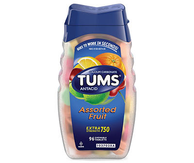 TUMS Chewable Antacid Tablets for Extra Strength Heartburn Relief, Assorted Fruit Flavors - 96 Count