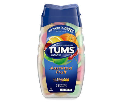 TUMS Ultra Strength Chewable Antacid Tablets for Heartburn Relief, Assorted Fruit - 72 Count