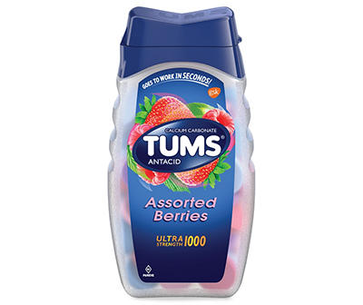 TUMS Ultra Strength Chewable Antacid Tablets for Heartburn Relief, Assorted Berries - 72 Count