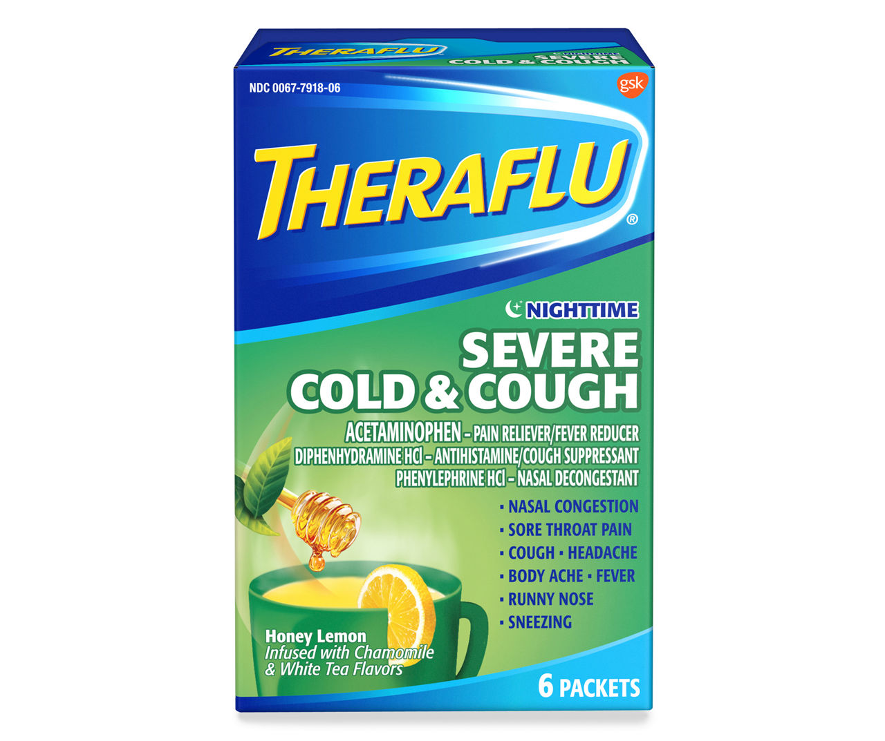 Theraflu Severe Cold, Multi-Symptom, Lipton Green Tea Honey, 44% OFF