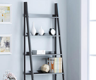 Black 6-Shelf Ladder Bookcase