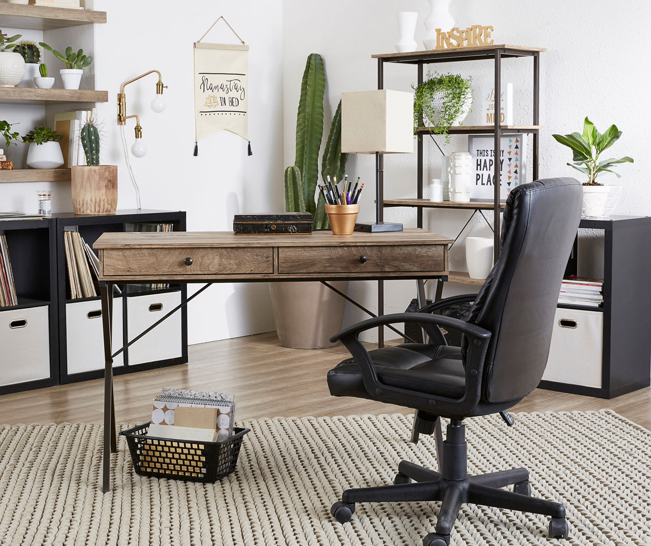 allen + roth 44-in Brown Rustic Writing Desk in the Desks department at