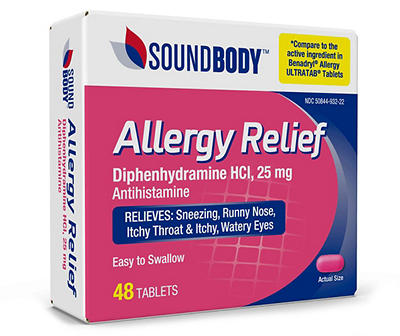 Allergy Relief 25mg Diphenhydramine Tablets, 48-Count